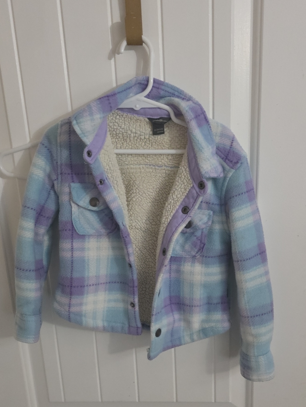 Eddie Bauer Kids Plush-Lined Plaid Jacket - Lavender & Light Blue